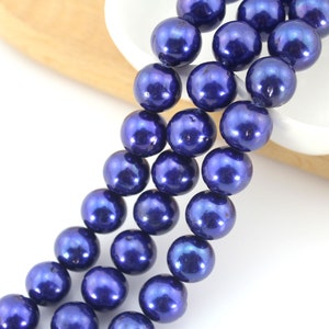 10-11mm High Luster Royal Blue Near Round Pearl Strand,Genuine Freshwater Pearl,Loose Pearl Supply,Jewelry Making,DIY Pearl Jewelry-16inches