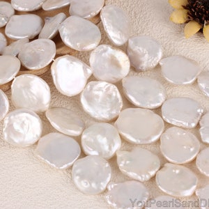 20-25MM High luster Large Coin Pearl Beads,Natural White Freshwater Pearl Beads, Loose Pearls for Jewelery Making-15.5 Inches-17pcs-NK001-2