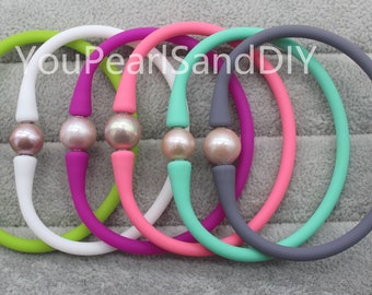 5 PCS-39 Colors 10-11mm Edison Pearl,Silicone Rubber Bracelet Waterproof Stretch Bracelet,Wholesale Rubber Bracelet,Sport /Party Gift-W082