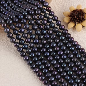 8-9 mm runde Perlenperlen, Peacock Black Farbe, elegante Perlen, runde Süßwasserperlen, Naturperlen Großhandelspreise -- 48 Stück - BHY005-25