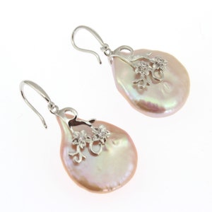 Handmade Pink Coin Pearl Hook Earrings,Freshwater Pearl Earrings,Baroque Pearl Earrings,Pearl Jewelry,Wedding Earrings,Gift For Her-ED004