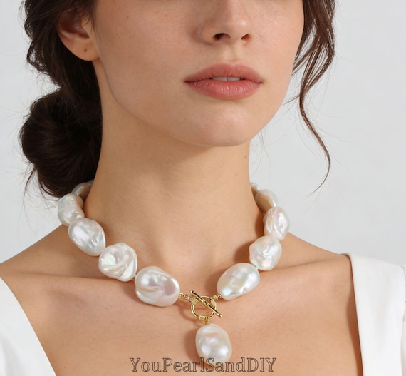 17-18x21-30mm Natural White Freshwater Baroque Pearl,handmade
