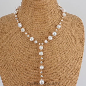 Natural White Pearl Necklace,Multi-Size Freshwater Pearls Necklace,Handmade Necklace,Elegant Pearls Necklace,Bridal/Wedding Necklace,Gifts