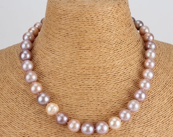 10-12mm High Quality Multi Color Round Pearls Necklace,Freshwater Pearls Necklace/Choker,Anniversary Gift,Gifts For Her-17-18inches-NL2238