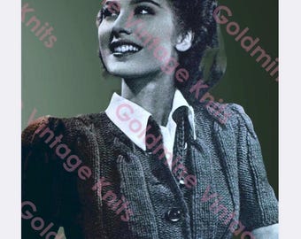 1940s Knit Cabled Cardigan Pattern: Wartime Style (PDF Pattern