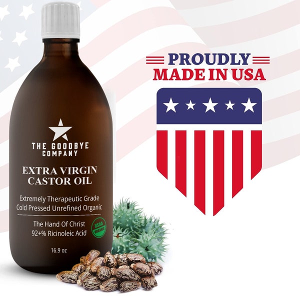 100% Natural Virgin Organic Castor Oil, USDA Certified Organic, Hexane Free, Cold Pressed - For Skin, Hair Growth & Eyelashes