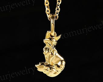 Handmade Animal-inspired Fox Pendant, Protection Pendant, Yellow Gold Necklace, Anniversary Gifts for Her