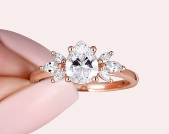 Lab Moissanite Bee Shape Engagement ring 14K 18K Rose gold ring Sterling Silver CZ pear ring custom anniversary promise dainty wedding ring