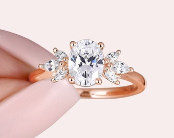 Oval lab Moissanite Engagement ring 14K 18K Rose gold ring Sterling Silver CZ affordable ring custom anniversary promise wedding ring