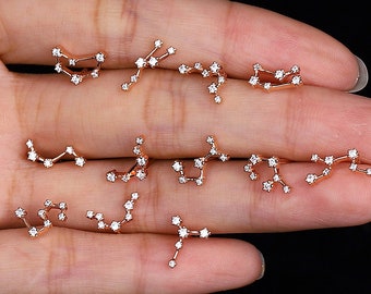 Zodiac Constellation Sterling Silver Stud Earrings, CZ Celestial Jewelry, Gifts For Her