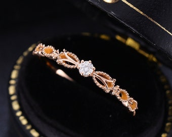 Diamond engagement ring rose gold vintage art deco Moissanite ring wedding band bridal ring half eternity ring anniversary promise gifts