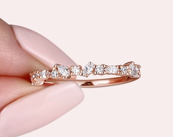 Dainty Marquise Moissanite/CZ Wedding band 14K 18K rose gold ring simple delicate wedding band Pear Stackable Matching Anniversary Ring