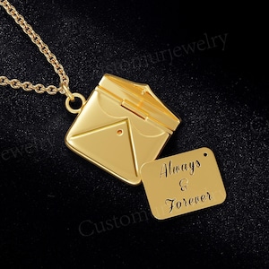 Gold Envelope Necklace Message Necklace , Custom Locket Engrave Text Jewelry- Pet Picture Memorial Locket , Personalized Gifts for Women