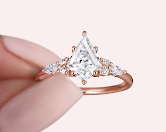 14K 18K Rose gold Moissanite engagement ring Art Deco Kite Unique engagement ring woman Sterling Silver CZ Marquise Promise wedding ring