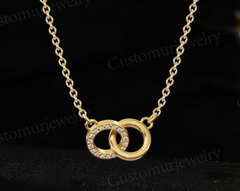 Double Circle Necklace with Moissanite, Knot Necklace, Silver Push Present for Her