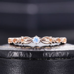 Moonstone engagement ring rose gold vintage art deco unique ring wedding band bridal ring half eternity ring anniversary promise gift