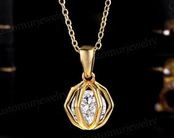 Skeleton's Claw Cage-shaped Design Moving Gem Pendant - CZ Charm Necklace - Anniversary Birthday Gift for Her