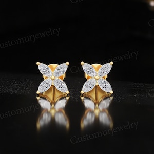 Four Leaf Clover Moissanite Stud Earrings, Lucky Stud Earrings, Silver Earrings, Daily Wear Fashion Earrings, Mother&#39;s Day Gift for Women