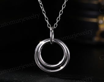Geometric Double Circle Necklace in Silver | Minimalist Stackable Pendant Daily Wear Necklace | Gold Circle Necklace Birthday Gift for Her