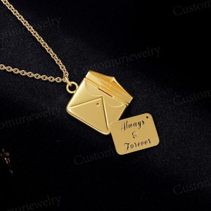 Gold Envelope Necklace Message Necklace , Custom Locket Engrave Text Jewelry- Pet Picture Memorial Locket , Personalized Gifts for Women