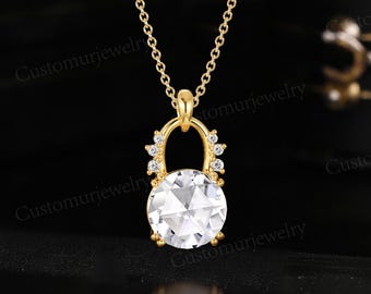 Moissanite Lock Necklace - Gold Plated Pendant - Personalized Anniversary Gift for Her