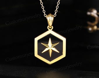 Black Onyx Hexagram Pendant - Gold Plated Silver Amulet - Unisex Star Protection Gift
