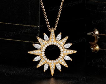 Sunburst Moissanite Necklace, Sterling Silver, Custom Birthstone Push Present for Her