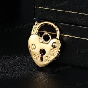Unique Heart and Lock Pendant Necklace, Padlock Necklace, Handmade 10K Gold Pendant, Personalized Engraved Pendant, Promise Gifts for Lover image 1