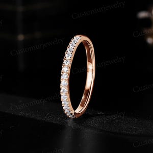 Classic Moissanite Wedding Band - Half Eternity Stackable Matching Ring - Sterling Silver Bridal Ring