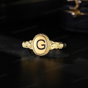 Personalized Vintage Gothic Ring - Custom Milgrain Signet Ring Dainty Ring - Gift For Her - Inital Engraved Ring for Mom -By CustomUrJewelry