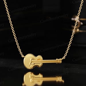 Dainty Guitar Necklace, Music Lover Pendant Necklace, Artistic Instrument Jewelry, Musician Gift Necklace, Handmade 10K Gold Necklace