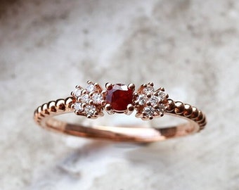 Ruby engagement ring rose gold ring diamond ring  unique art deco antique band unique ring woman bridal promise anniversary bridal ring