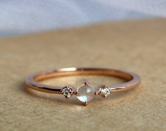 Moonstone engagement ring vintage diamond moissanite ring simple vintage rose solid gold minimalist ring anniversary bridal promise ring