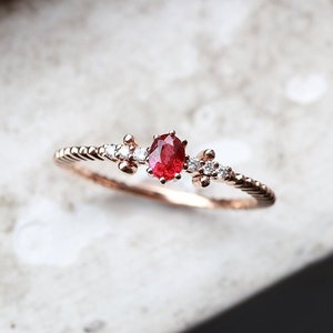 Vintage engagement ring unique ruby rose gold diamond ring woman oval cut prong set bridal antique anniversary bridal ring