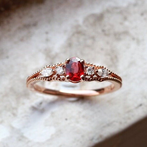 Custom Oval Lab Ruby Ring by CustomUrJewelry 925 Sterling Silver Milgrain CZ Ring Handmade Jewelry Perfect Best Gift Ring Dainty Gold Ring