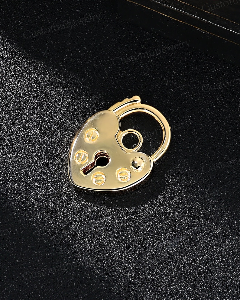 Unique Heart and Lock Pendant Necklace, Padlock Necklace, Handmade 10K Gold Pendant, Personalized Engraved Pendant, Promise Gifts for Lover image 3