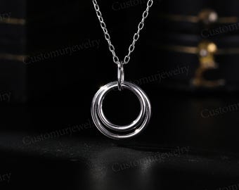 Geometric Double Circle Necklace in Silver | Minimalist Stackable Pendant Daily Wear Necklace | Gold Circle Necklace Birthday Gift for Her