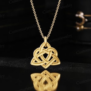 Celtic Trinity Heart Knot Necklace, 10K Yellow Gold Necklace, Irish Love Knot Pendant, Traditional Celtic Jewelry, Celtic Heritage Gifts