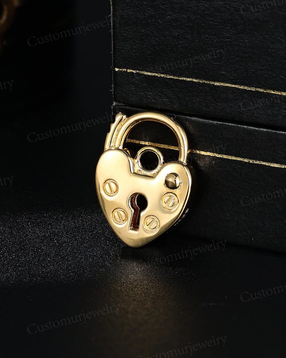 Unique Heart and Lock Pendant Necklace, Padlock Necklace, Handmade 10K Gold Pendant, Personalized Engraved Pendant, Promise Gifts for Lover
