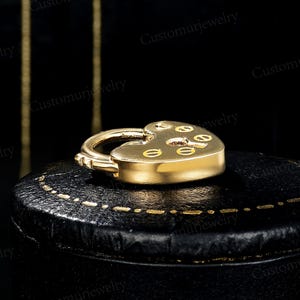 Unique Heart and Lock Pendant Necklace, Padlock Necklace, Handmade 10K Gold Pendant, Personalized Engraved Pendant, Promise Gifts for Lover image 4