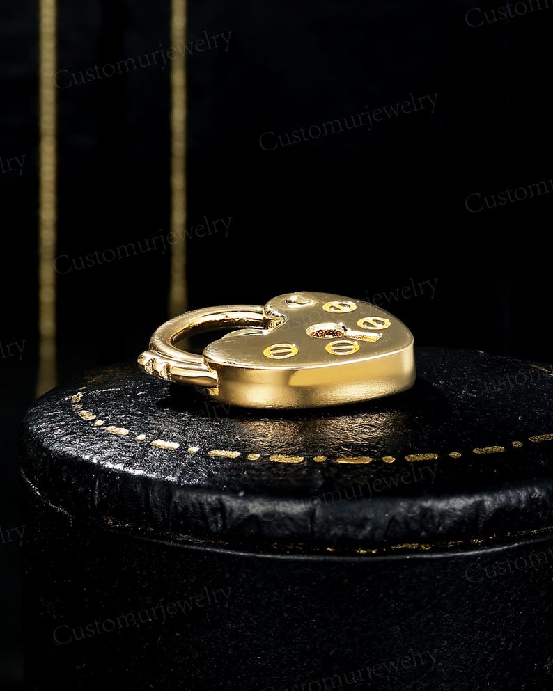 Unique Heart and Lock Pendant Necklace, Padlock Necklace, Handmade 10K Gold Pendant, Personalized Engraved Pendant, Promise Gifts for Lover image 4