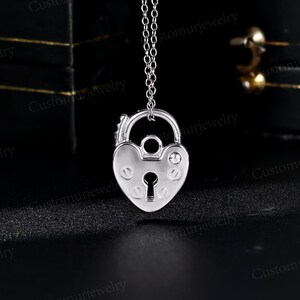 Unique Heart and Lock Pendant Necklace, Padlock Necklace, Handmade 10K Gold Pendant, Personalized Engraved Pendant, Promise Gifts for Lover image 8