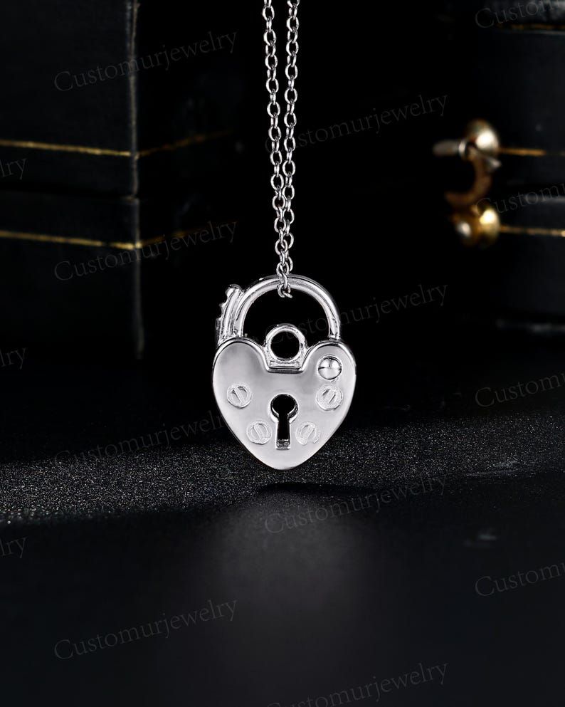 Unique Heart and Lock Pendant Necklace, Padlock Necklace, Handmade 10K Gold Pendant, Personalized Engraved Pendant, Promise Gifts for Lover image 8