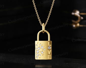 Moissanite Love Lock Pendant - Gold Plated Charm - Personalized Birthday Gift for Her