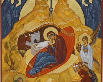The Nativity of Christ, Navidad, Рождество Христово, Handmade icon, , religious art, handmade, original artwork, hand painted icon