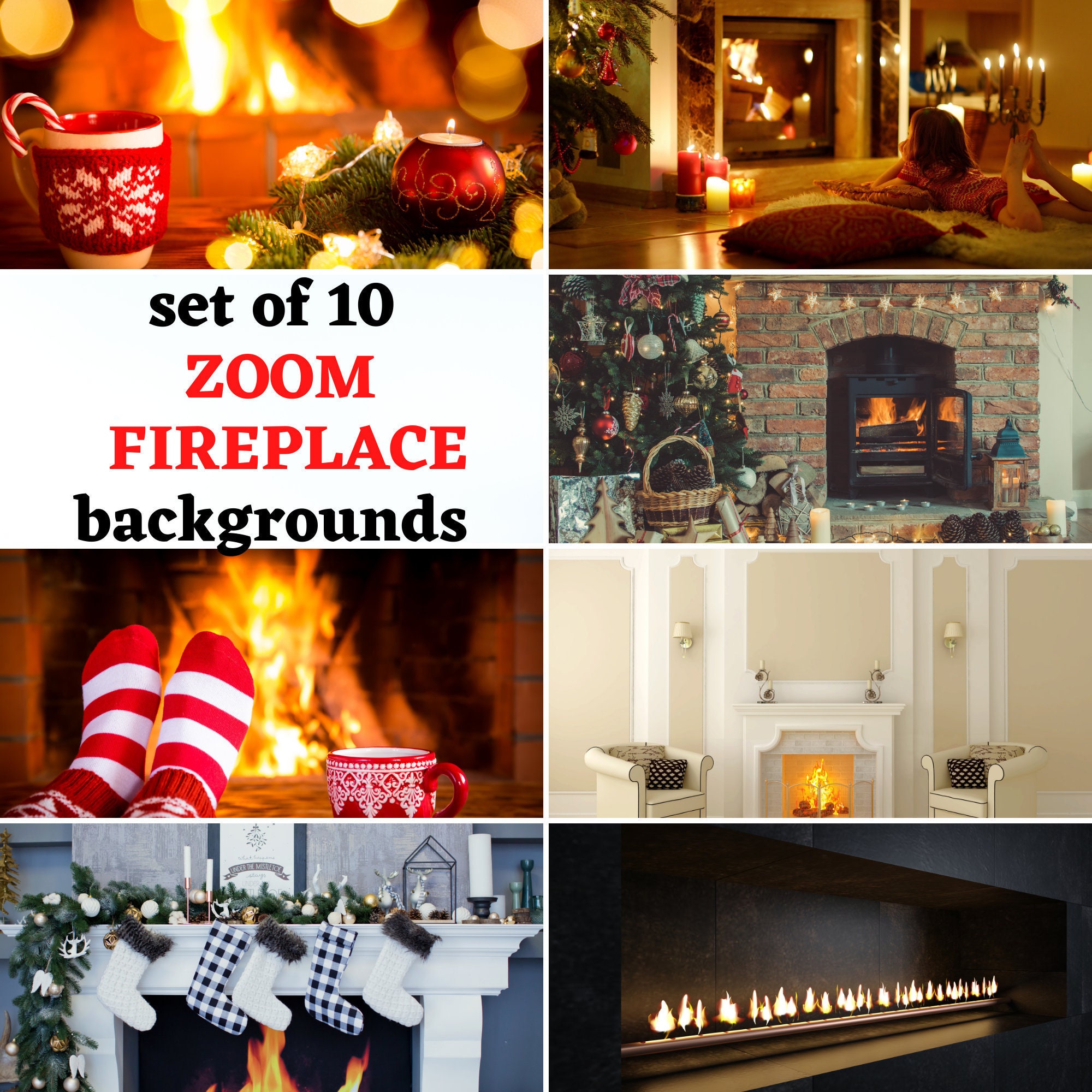 FIREPLACE Zoom Background HOLIDAY Backdrop for Online Virtual Etsy