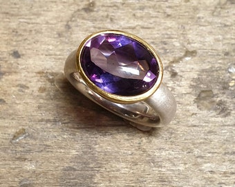 Silberring mit Amethyst in 900 Goldfassung