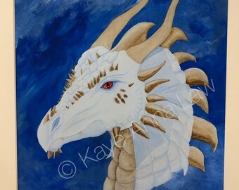 Dragon Art Print, The White Dragon, Print of my original artwork, Dragon Print, Dragon Wall Art