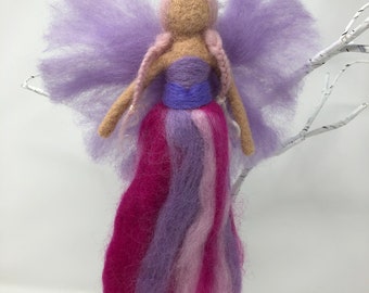 Needle Felted Fairy, Needle Felted Fairy in Pink and Purple, Waldorf Inspired Fairy Doll, Hanging Needle Felted Fairy