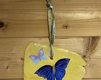 Painted slate tile, Two Butterflies in the Springtime, Painted Slate Tile